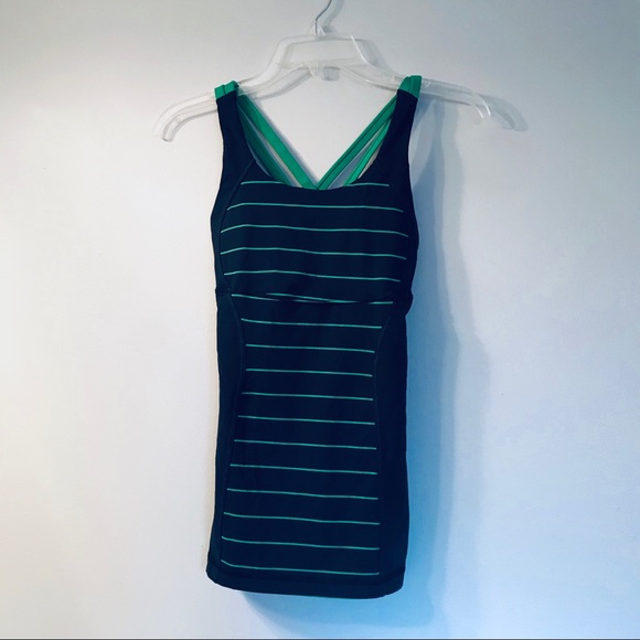Lululemon Navy and Green Striped Tank - Picture 2 of 6
